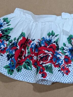 Genuine Kids Oshkosh Girls 18M White Floral Skirt Roses Bow Polka Dot Summer